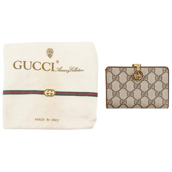 1970s Vintage Gucci Supreme Monogram Canvas Leather GG Gold Clasp Clutch Wallet - Picture 3 of 16